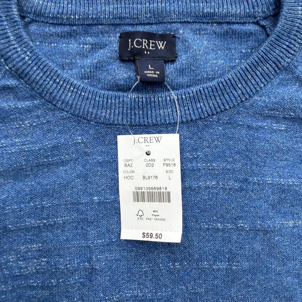 J.Crew Mens Blue‎ Cotton Slub Crewneck Raglan Sweater F9518 Size L NWT